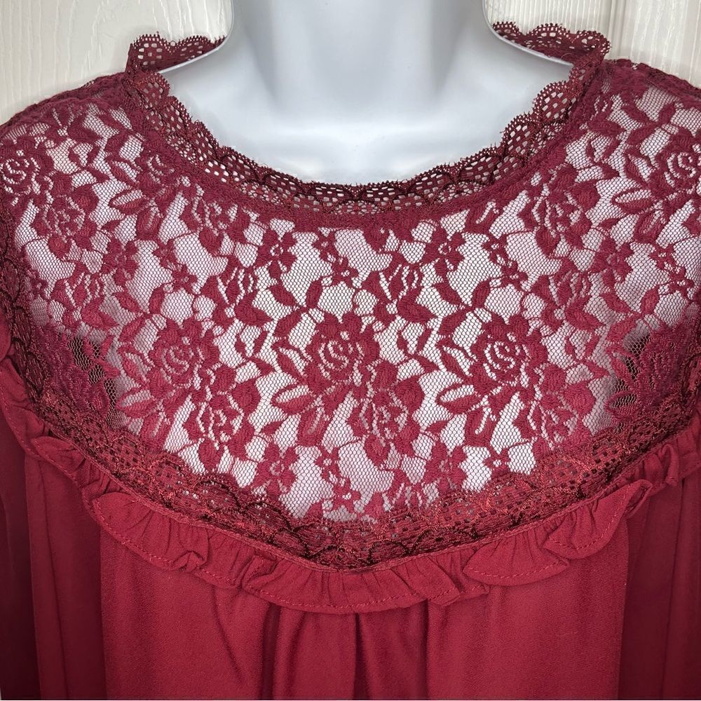 ModCloth Burgundy Lace Yoke Long-Sleeve Blouse - Picture 4 of 10
